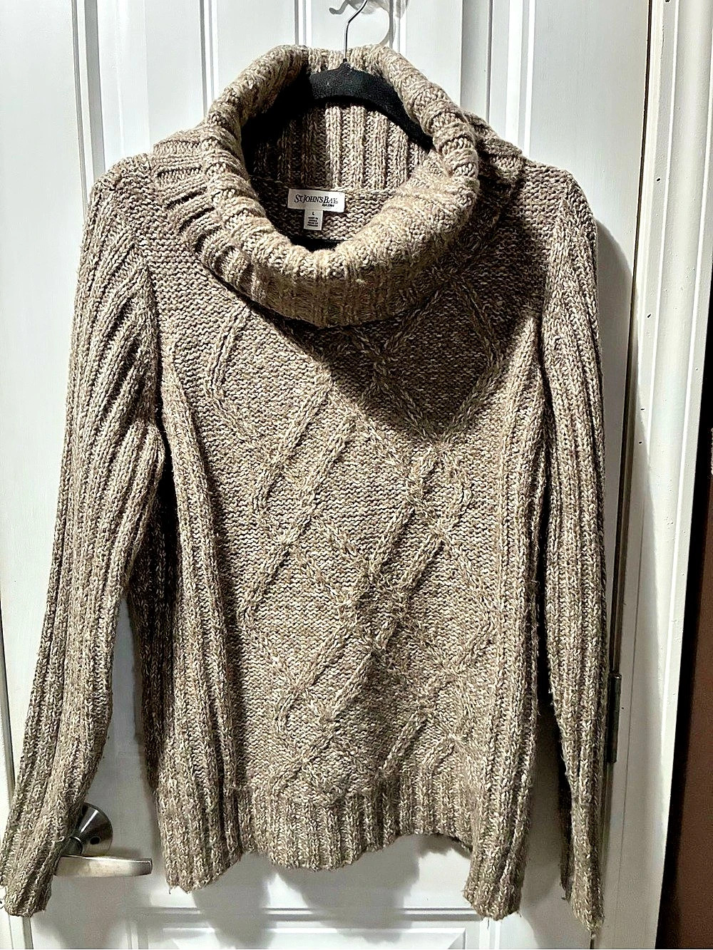 St. John's Bay Cable Knit Cowl Neck Sweater in Brown Large Like New